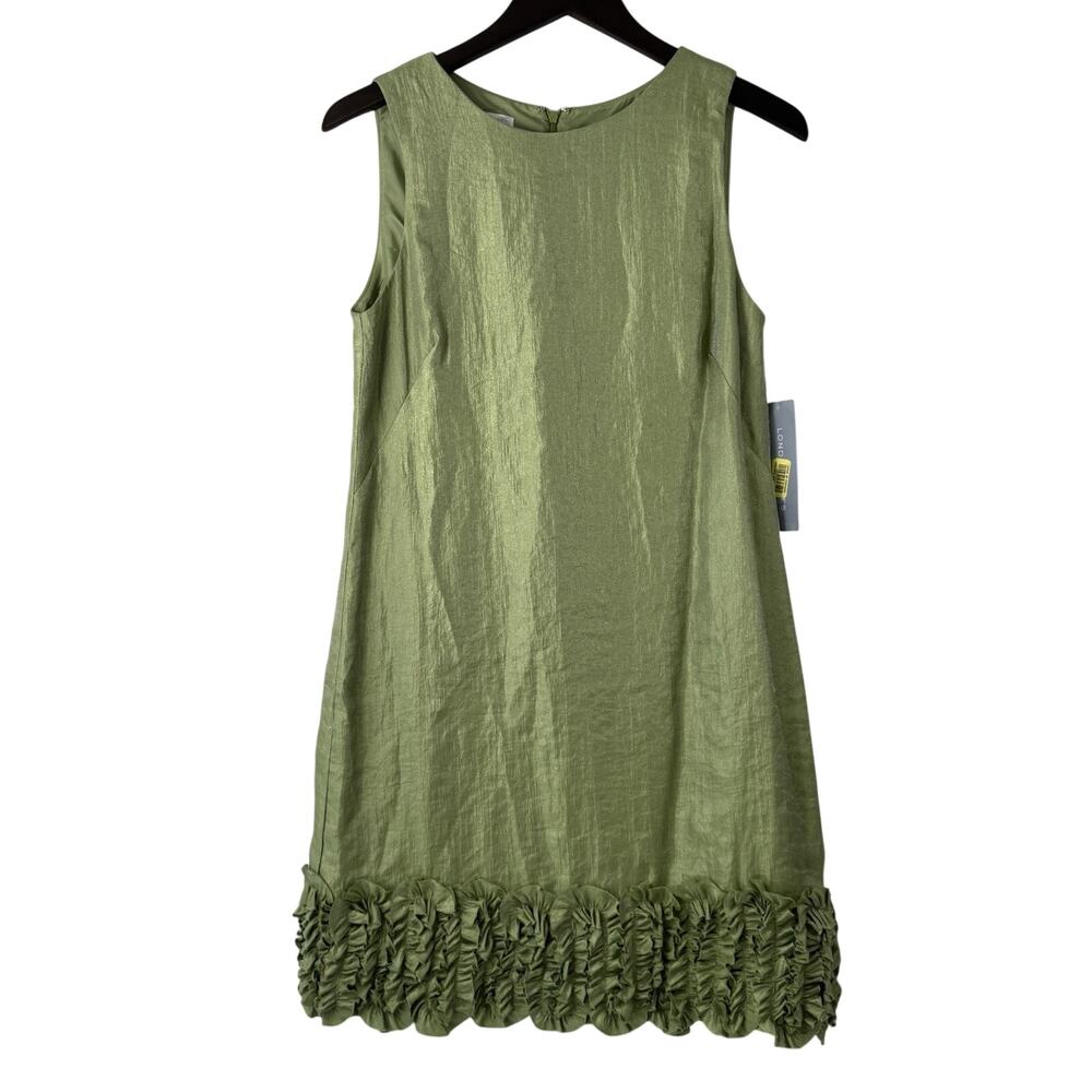 LONDON TIMES Sleeveless Taffeta Flounce Dress Womens 8 Ruffle Hem Clover Green